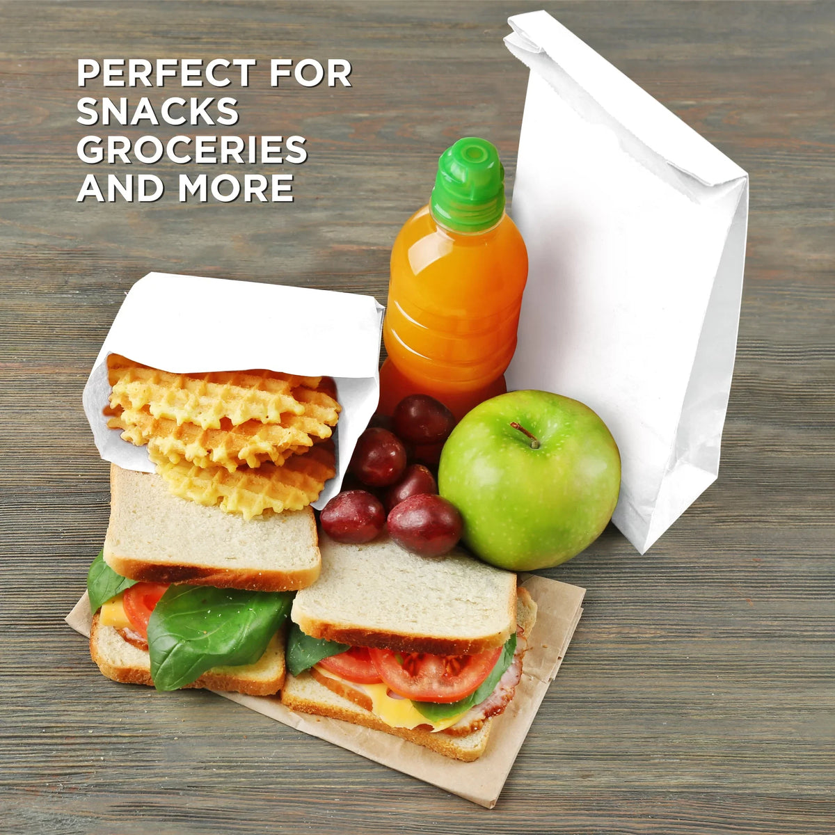 6.13 Shopping Pack] [200 Grocery White Lunch Durable 8 Paper Sack Barrel x Bags x 4.13" Retail 12.44 LB