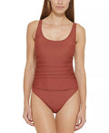 DKNY US Swimsuit, One-Piece 6 Ruched SOUR Mesh-Contrast WHISKEY