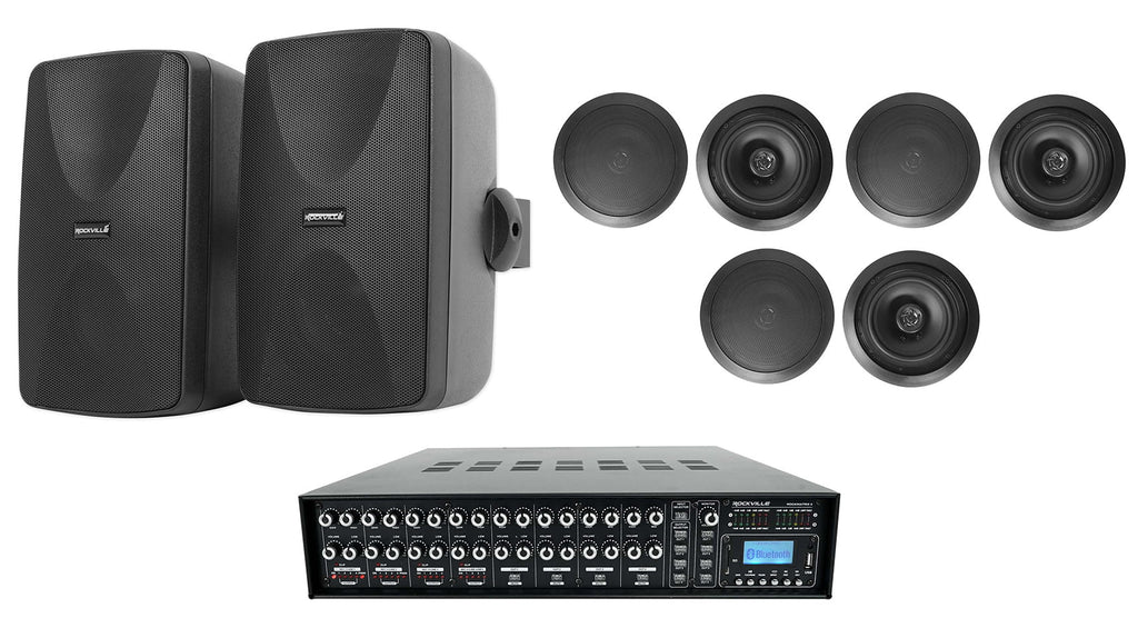 Speakers Receiver+6) Rockville MATRIX Home Multi ROCK Wall Ceiling+2) Black Room