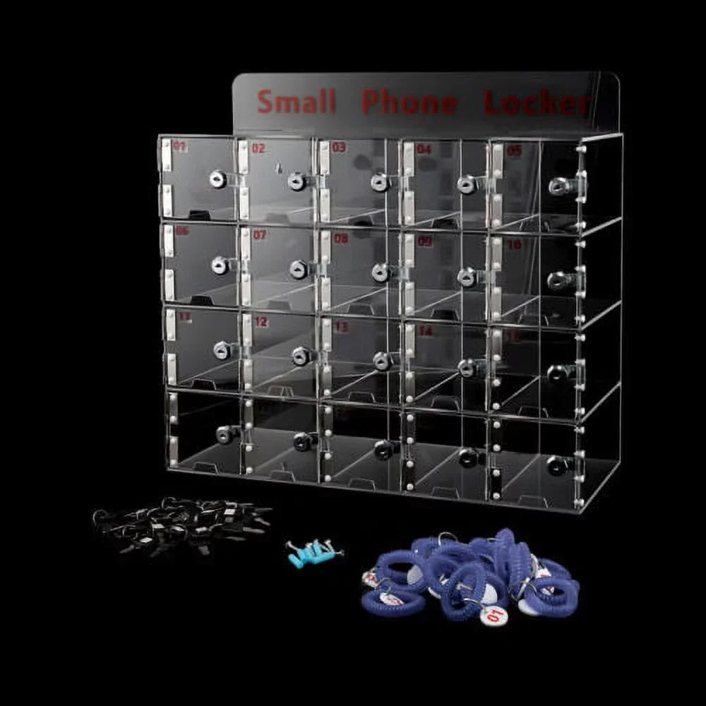 Phone Cellphone Locker Acrylic Thickened w/ Slots 20 Clear Storage Keys Cell Box