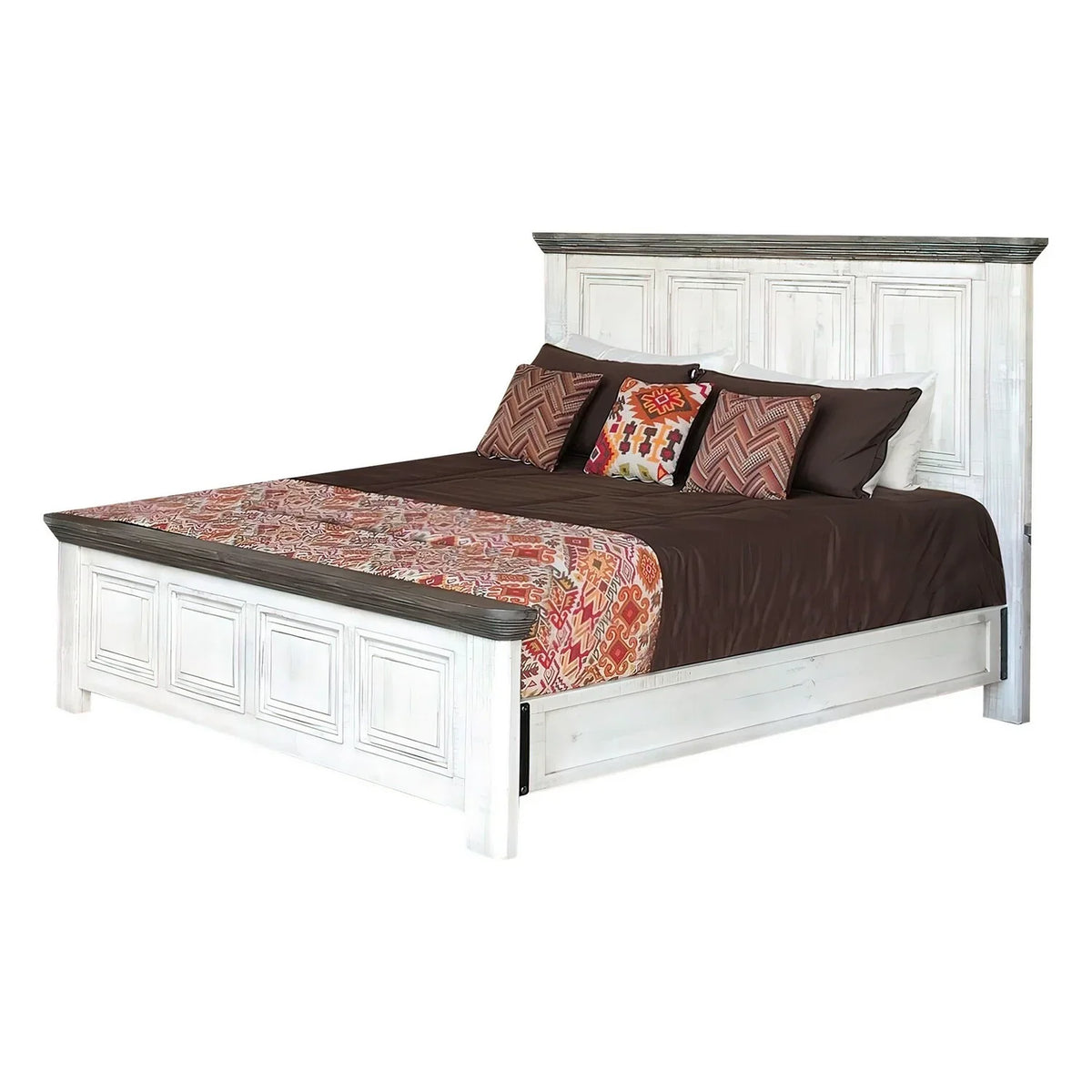 Feyi Size Footboard, Headboard Bed, Rustic Gray Benjara Clean White, Queen and