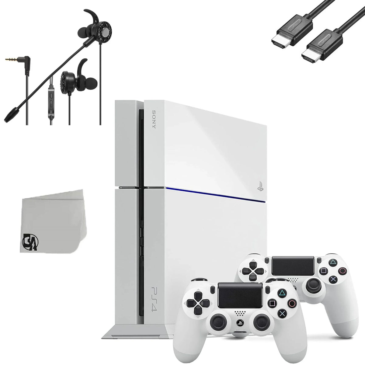 PlayStation Earbuds Sony Controller White Gaming T5 2 Microphone pre-owned Matte Original With 500GB Bundle Console + 4 BOLT With AXTION