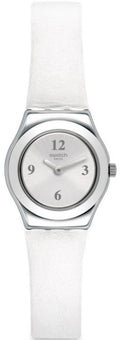 White Dial Swatch YSS296 Women's Silver Leather Tone Watch Strap