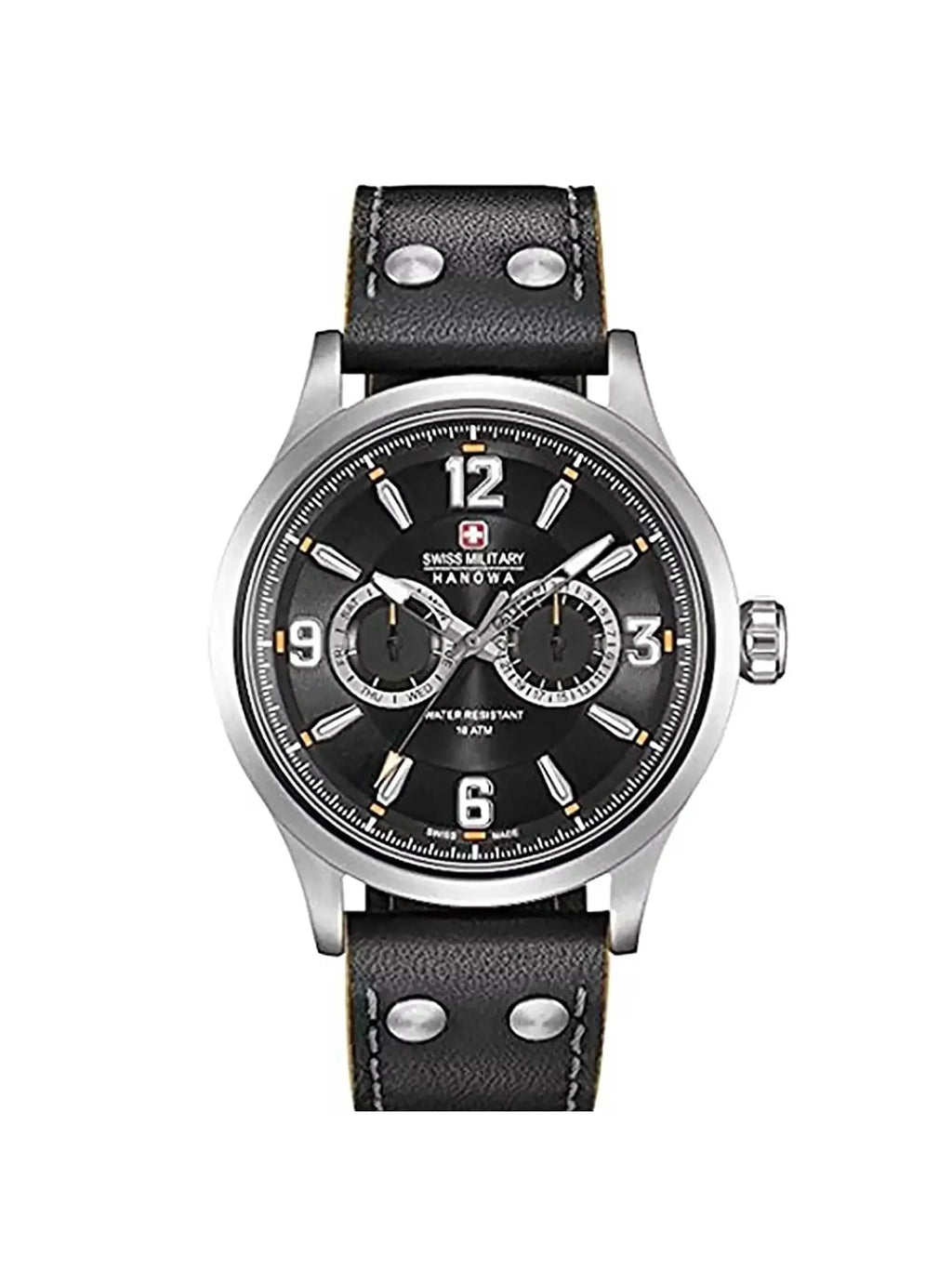 Mens Swiss Black S-Steel Dial 06-4307.04.007 Military Hanowa Watch Quartz