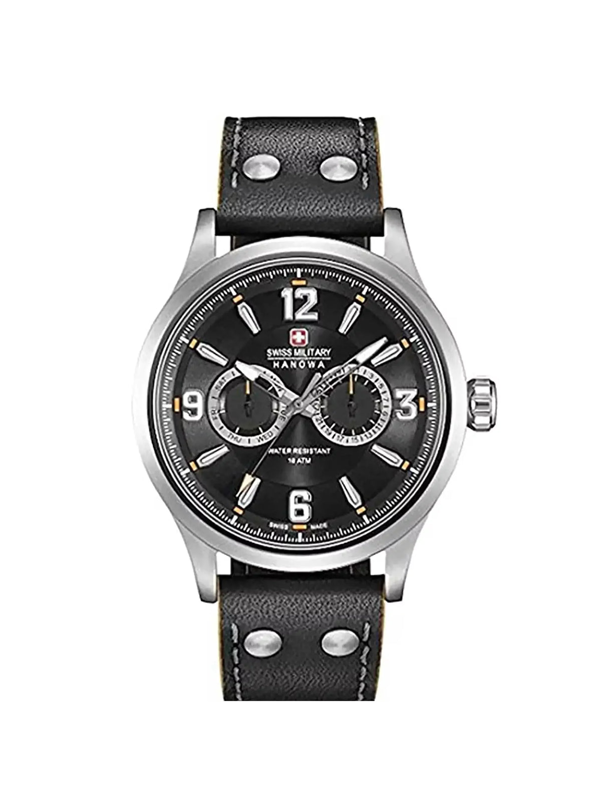 Mens Swiss Black S-Steel Dial 06-4307.04.007 Military Hanowa Watch Quartz