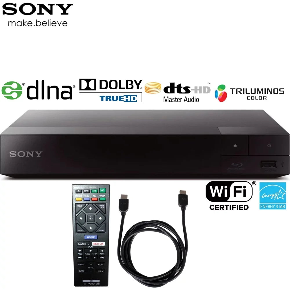 6ft Speed Disc Streaming HDMI with with Sony High (BDP-S3700) Wi-Fi Cable Player Blu-ray