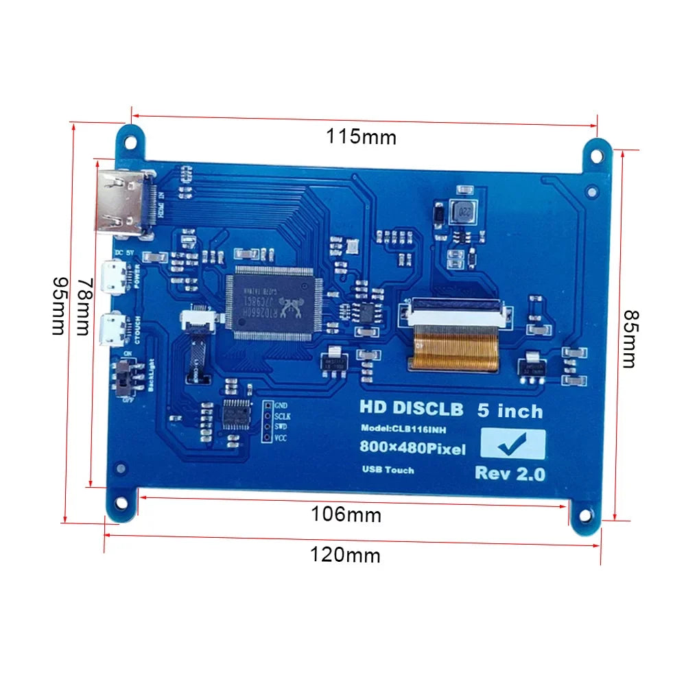 Resolution 800*480 Display Interface Small Monitor USB Tool Inch Andoer Compatible Raspberry Touchscreen Portable Capacitive 5 Pi HD with with HD