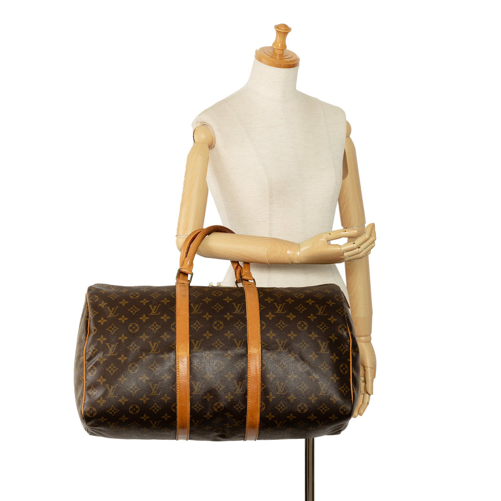 Bag 50 Travel Canvas Unisex Brown (Good) Vuitton Authenticated Monogram Keepall Pre-Owned WeekenderBag Louis