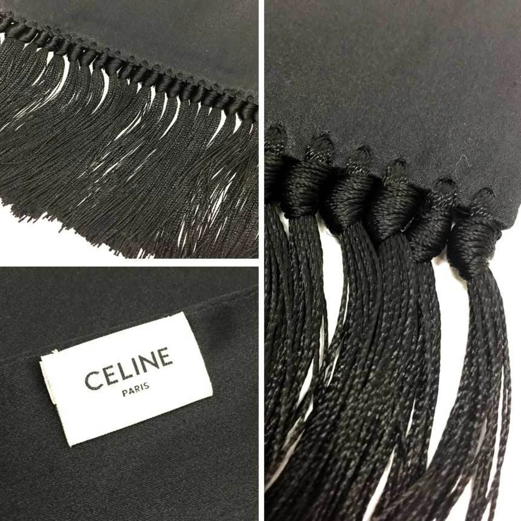 Stole Scarf Pre-Owned aq9190 Celine Silk CELINE Black Long Muffler (Good)