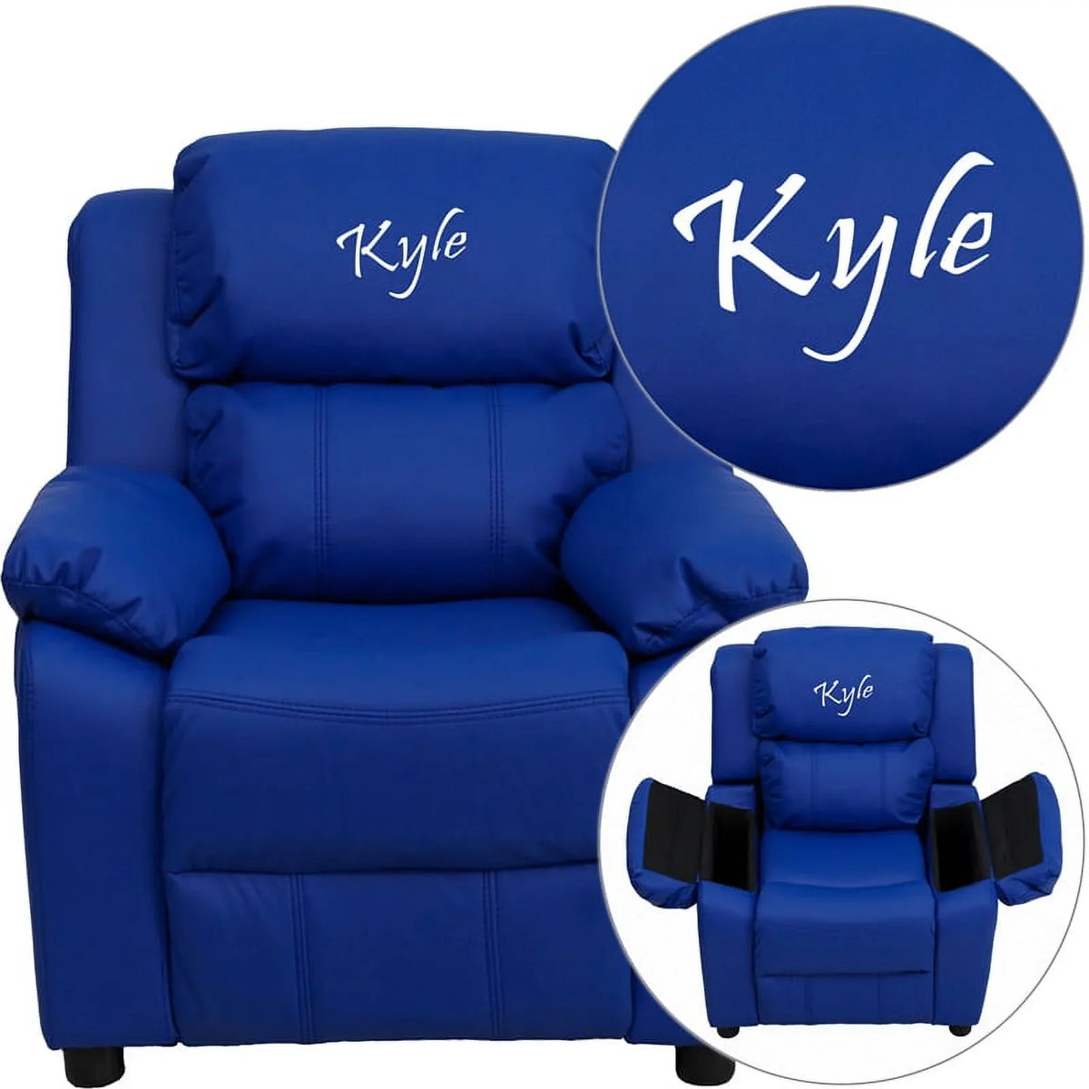 Vinyl Kids Arms Storage Blue with Padded Deluxe Personalized Recliner