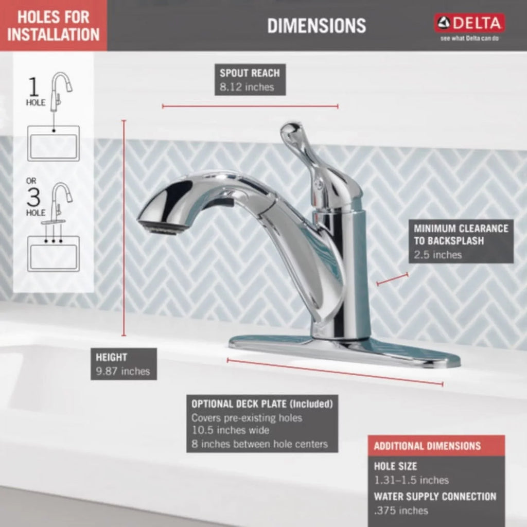 Out Grant Delta Handle Chrome One Pull Kitchen Faucet