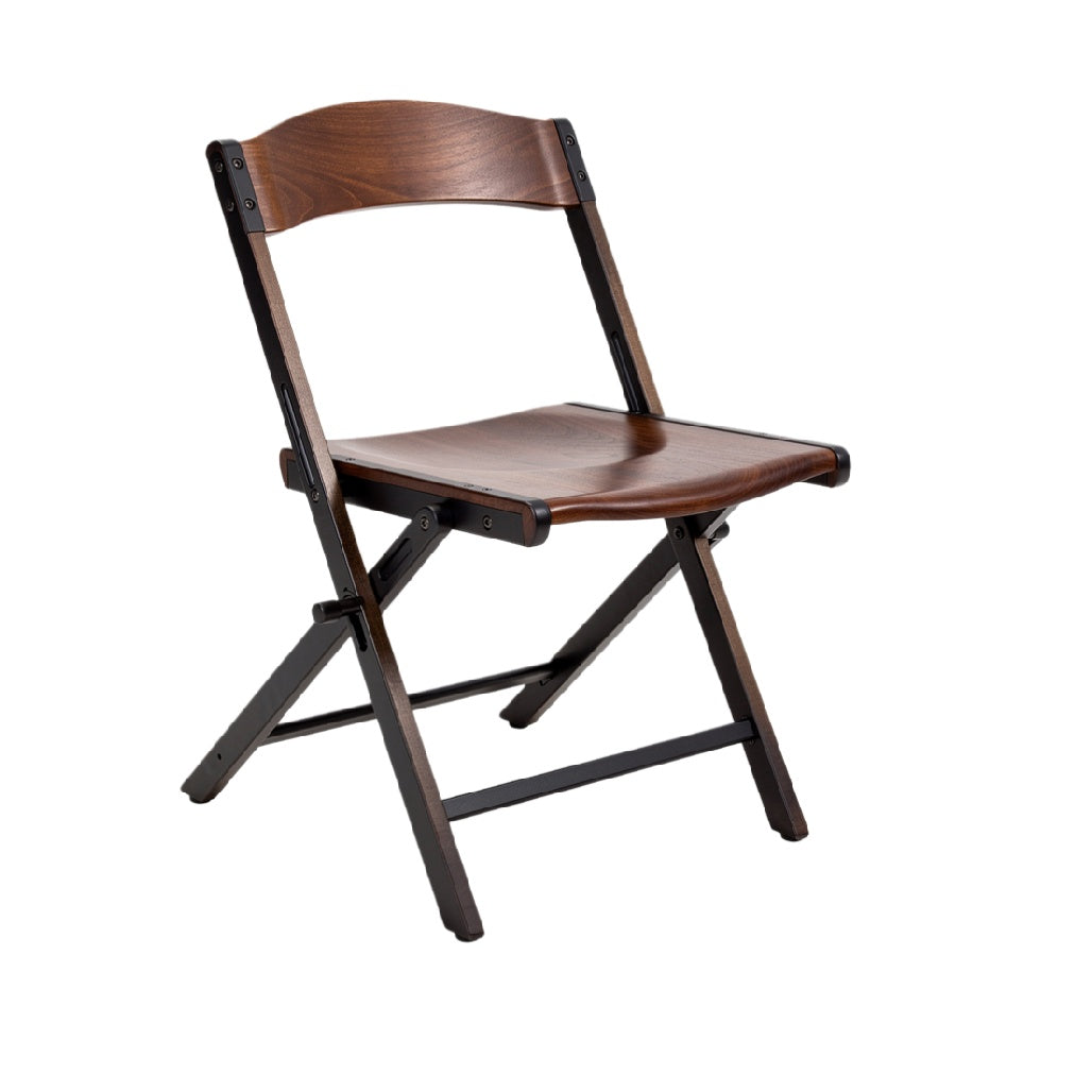Minimalist Folding Chair with Wooden Seat and Metal Frame