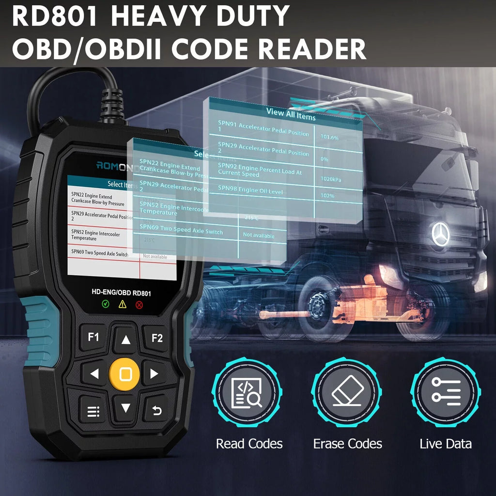 RD801 Scanner Code Romondes Oil Reader Truck OBD2 Reset Heavy DPF Diesel Tools Duty Diagnostic Truck Scanner
