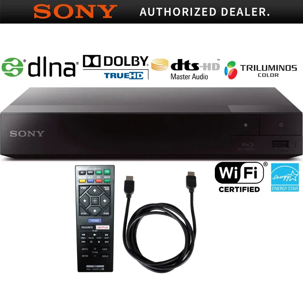 6ft Speed Disc Streaming HDMI with with Sony High (BDP-S3700) Wi-Fi Cable Player Blu-ray