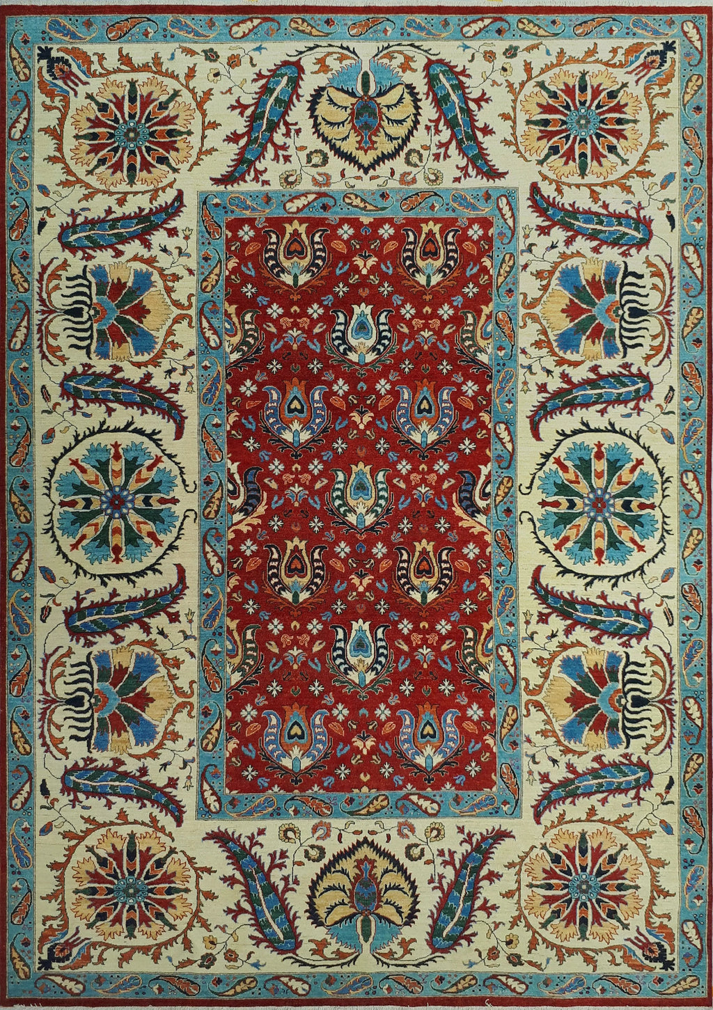 Red/Ivory 9'9" Rug, x Aria 13'9" Matias