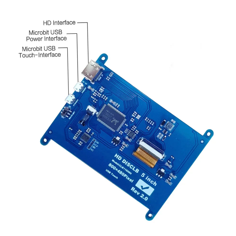 Resolution 800*480 Display Interface Small Monitor USB Tool Inch Andoer Compatible Raspberry Touchscreen Portable Capacitive 5 Pi HD with with HD