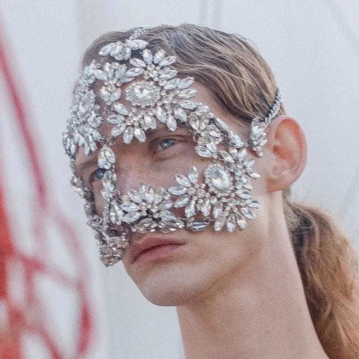 Face Chain Crystal Face for Masquerade Masks Women Halloween Mask Rhinestone Mask