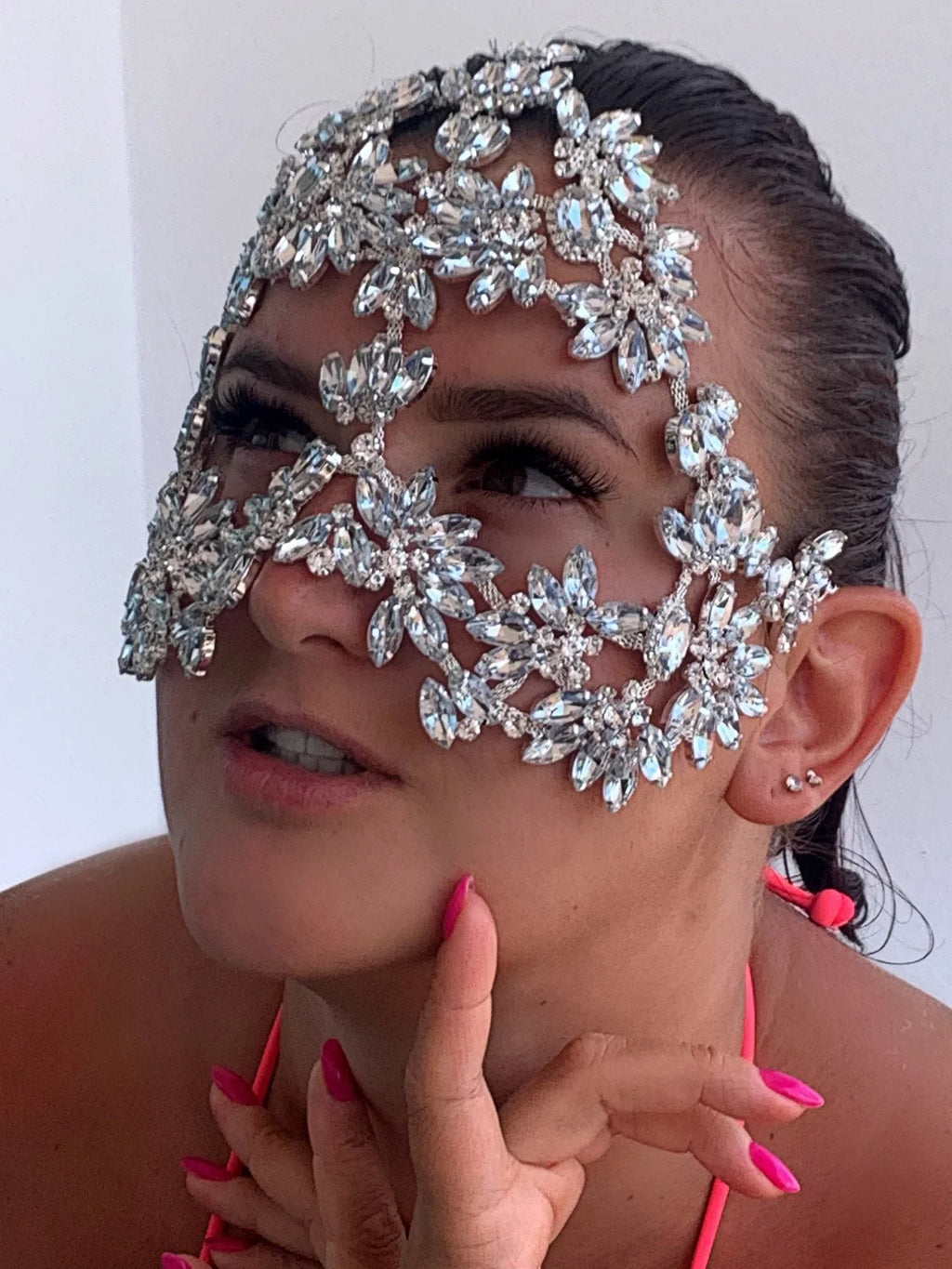 Face Chain Crystal Face for Masquerade Masks Women Halloween Mask Rhinestone Mask