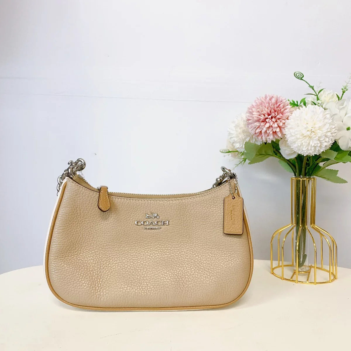 CA173 Sandy IN Shoulder Bag Multi Coach Silver In Beige Teri Colorblock