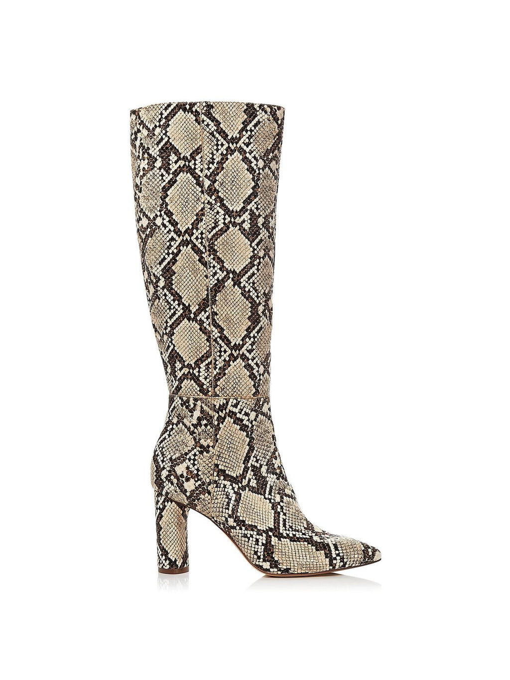Leather Knee-High Boots Womens Block 7.5 Aqua Medium Heel Beige Maria