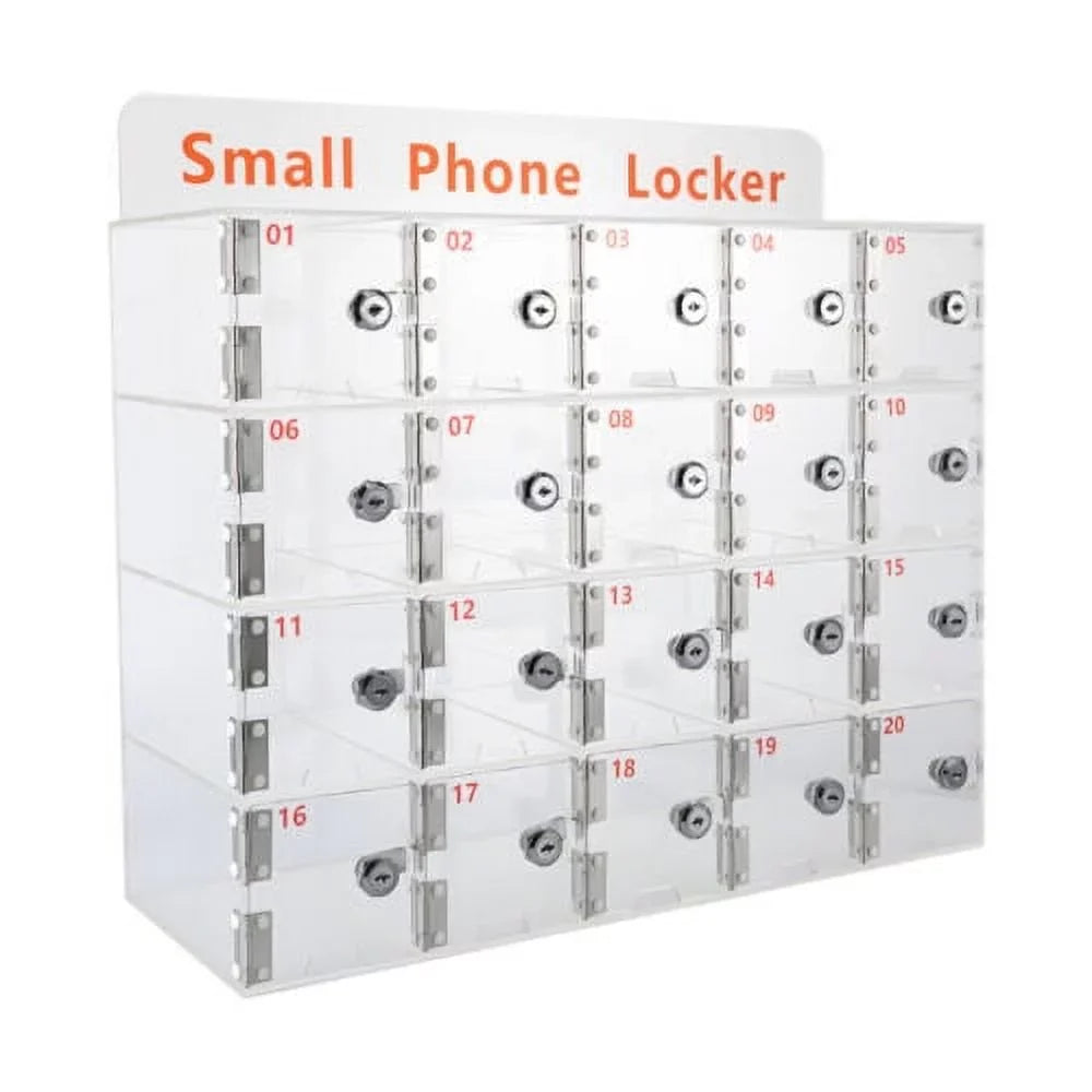Phone Cellphone Locker Acrylic Thickened w/ Slots 20 Clear Storage Keys Cell Box