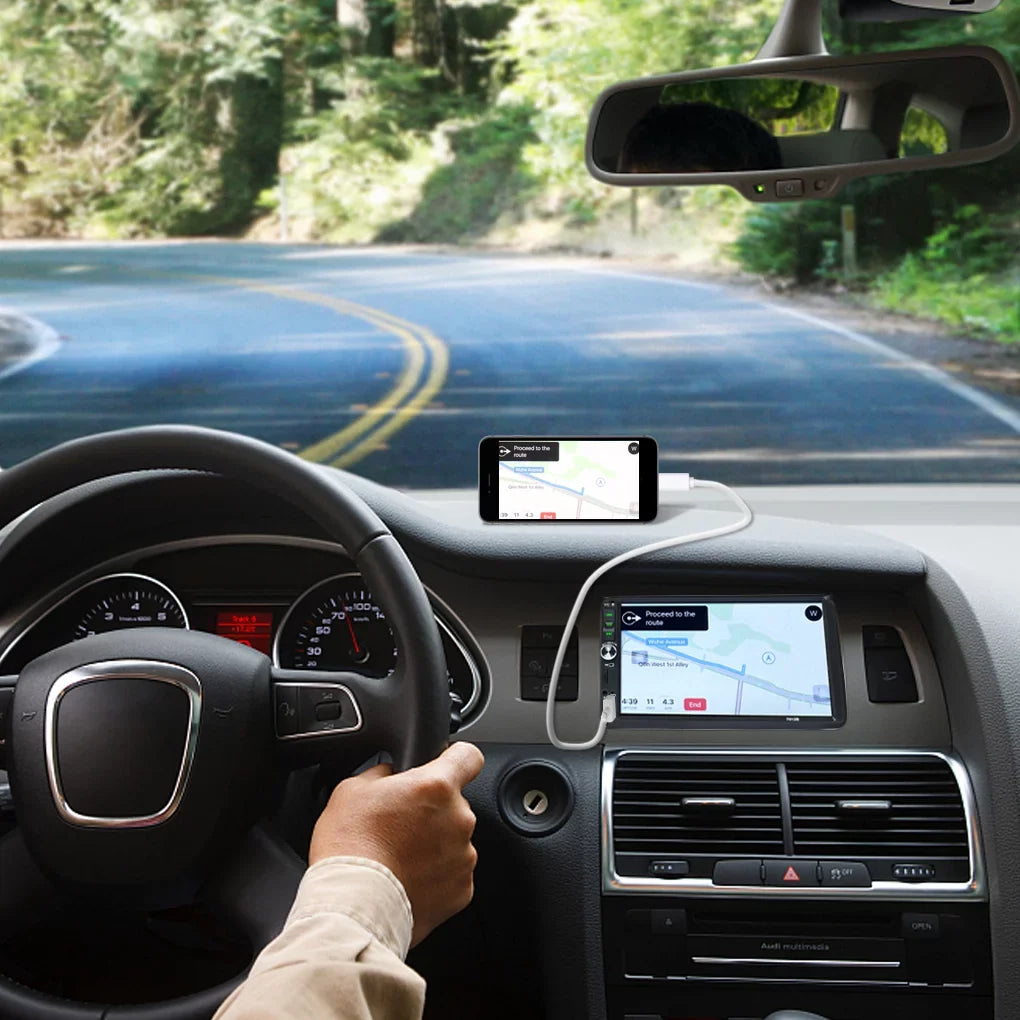 Link(Both Mirror Stereo Car Din Android System) Screen and with Support Reverse Radio And Bluetooth Touch HD 7" ios Car Camera Double