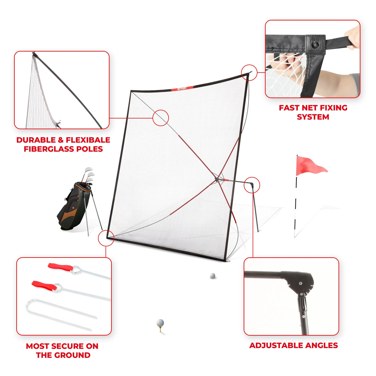 Black Auto Driving Big Net Golf Practice Hitting Range, Aids, Ball Return, 10ft Size Training Home - Swing Portable, Net