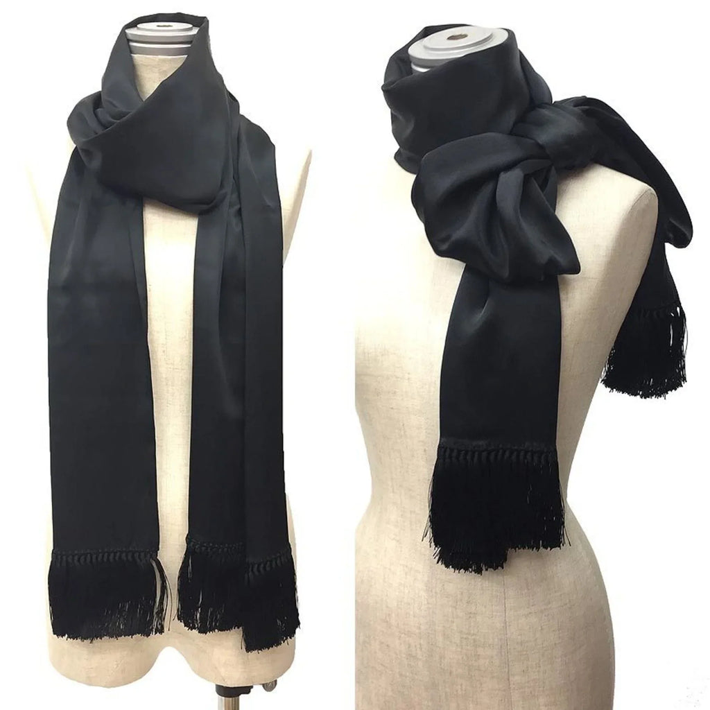 Stole Scarf Pre-Owned aq9190 Celine Silk CELINE Black Long Muffler (Good)
