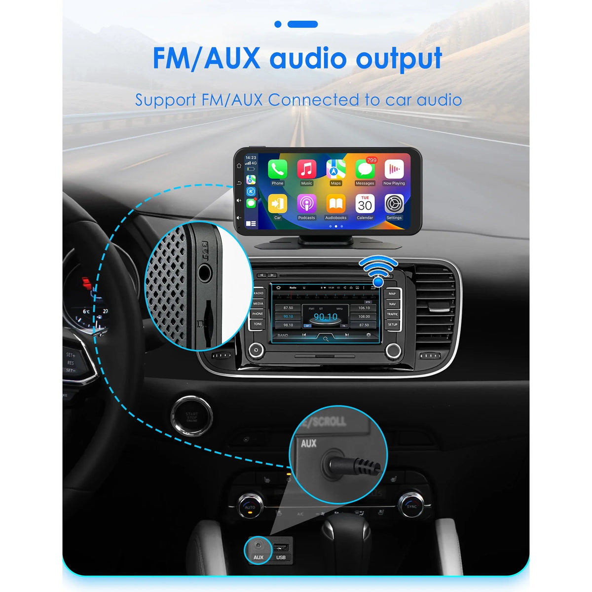 Touchscreen 360° Navigation Auto Ossuret Wireless Camera Carplay Radio 6.25" Car Support  Android Receiver Adjustable Bluetooth Backup GPS Audio With Stereo