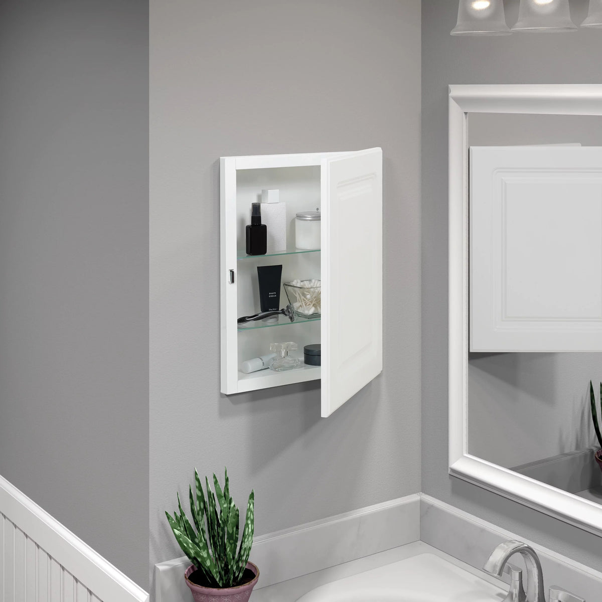 Recess-Mount American 20 16 Raised Panel with Medicine White Cabinet, Rectangle, x Pride Door, in.,