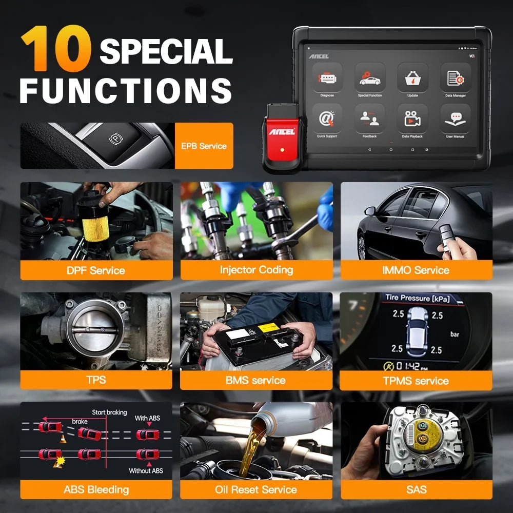 Live Diagnostic Car Services OBD All OBD2 ANCEL Diagnostic Code Scanner VIN X6 Automotive Scan Automotive Auto Reader Scan 10 Tablet System Reset Data Scanner Bi-direactional EOBD Tool Bluetooth Car