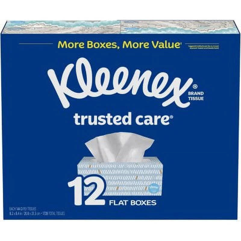 Flat Kleenex pk.) 12 Tissues, tissues, Trusted Boxes Everyday (144 Care Facial