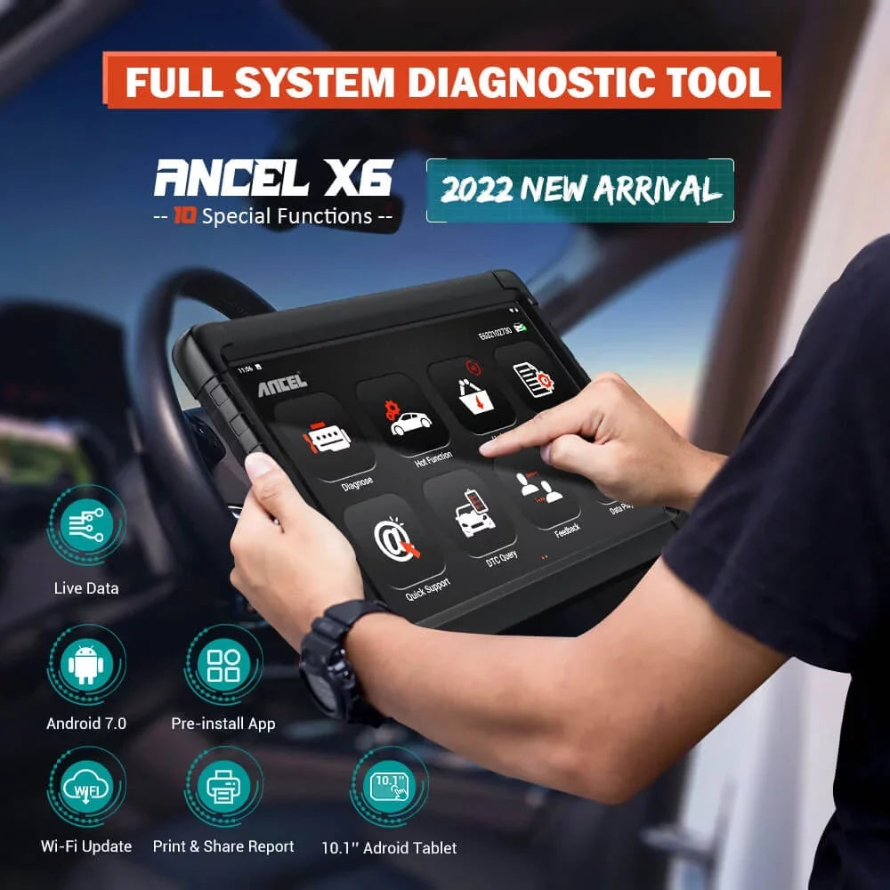 Live Diagnostic Car Services OBD All OBD2 ANCEL Diagnostic Code Scanner VIN X6 Automotive Scan Automotive Auto Reader Scan 10 Tablet System Reset Data Scanner Bi-direactional EOBD Tool Bluetooth Car