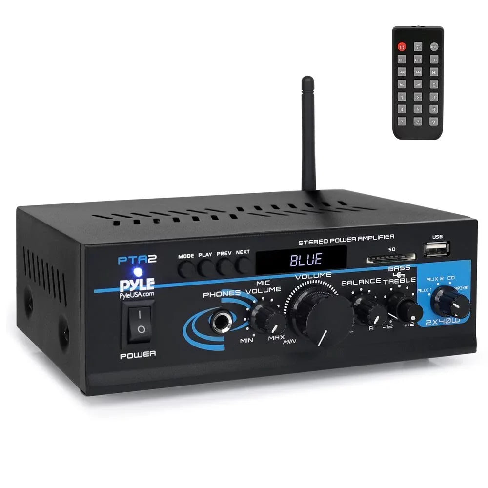 with 40W Amplifier Power 2 x Bluetooth Pyle Home Mini Remote Stereo Control PTA2