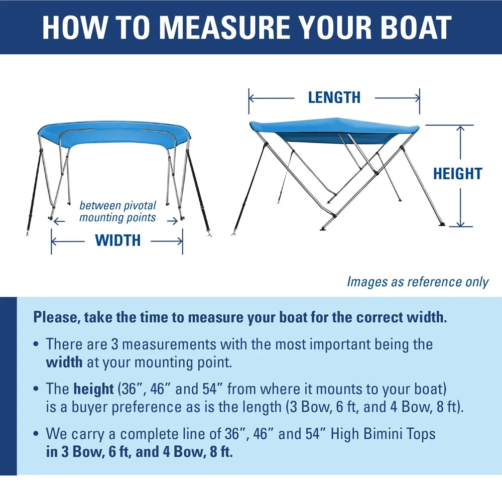Top Boat Bimini Bow BLACK High 6' Cover 3 Solution Dye 79"-84" L Wide 46"