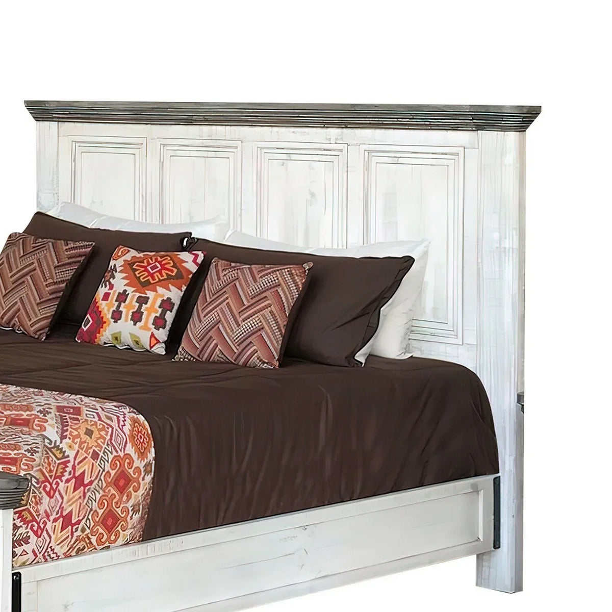 Feyi Size Footboard, Headboard Bed, Rustic Gray Benjara Clean White, Queen and