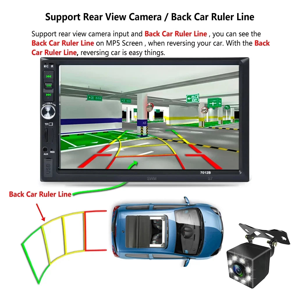 Link(Both Mirror Stereo Car Din Android System) Screen and with Support Reverse Radio And Bluetooth Touch HD 7" ios Car Camera Double