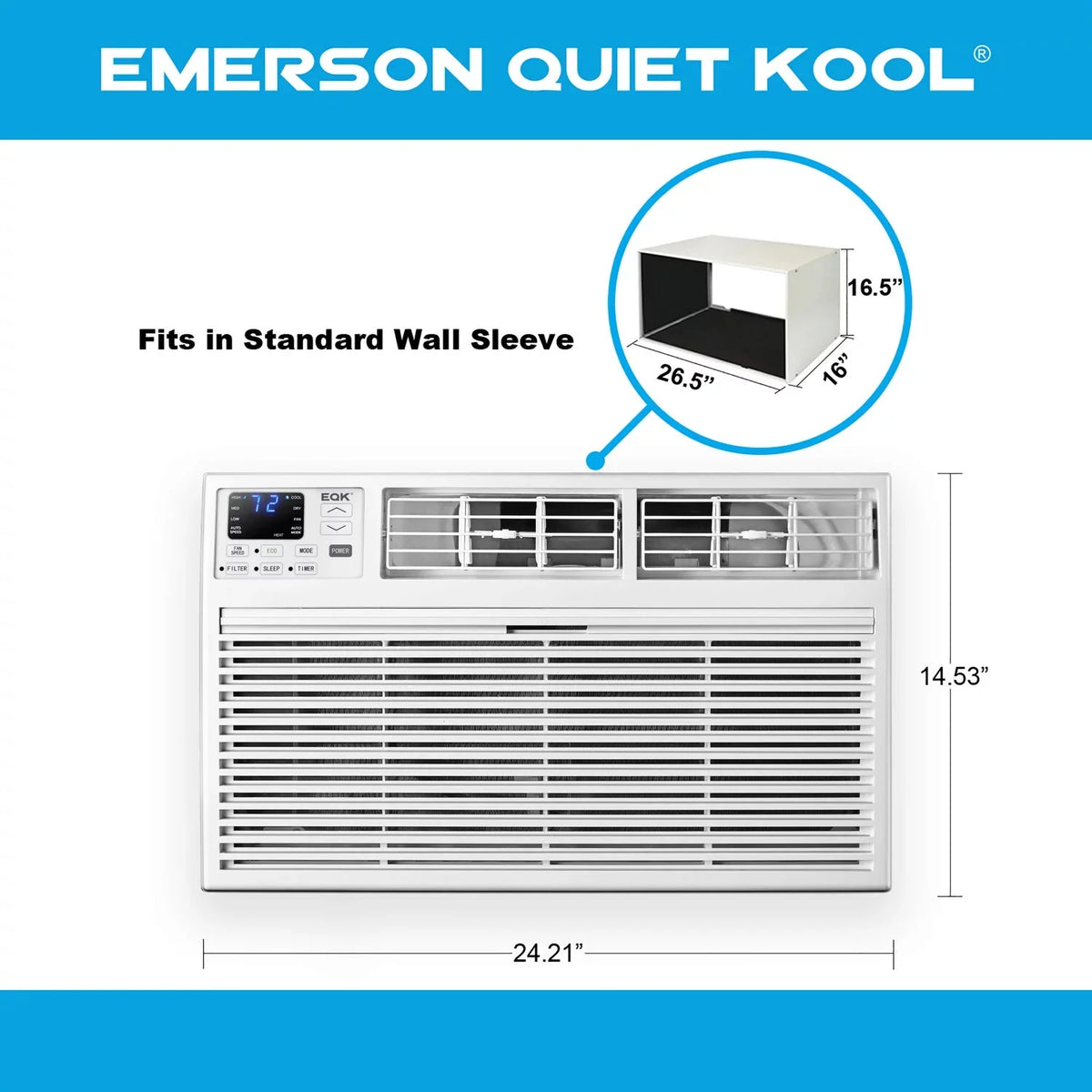 with Through-the-Wall Kool Remote, BTU 8,000 115-Volt Quiet Conditioner White Emerson Air