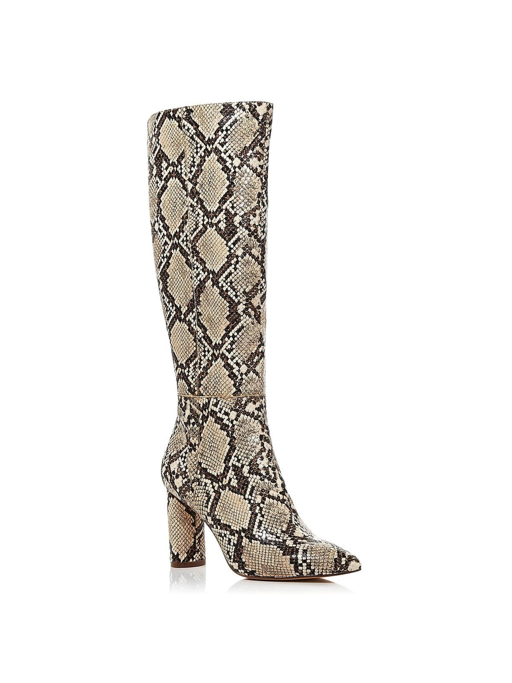 Leather Knee-High Boots Womens Block 7.5 Aqua Medium Heel Beige Maria