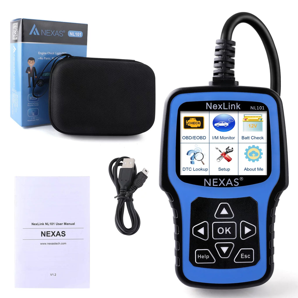 Check Scanner Engine NEXAS Tool Check Car OBDII Automotive Tester Clear Engine OBD2 Reader Code Auto Diagnostic Scanner Car Codes Light Scanner Read Battery OBDII Full NL101 Functions