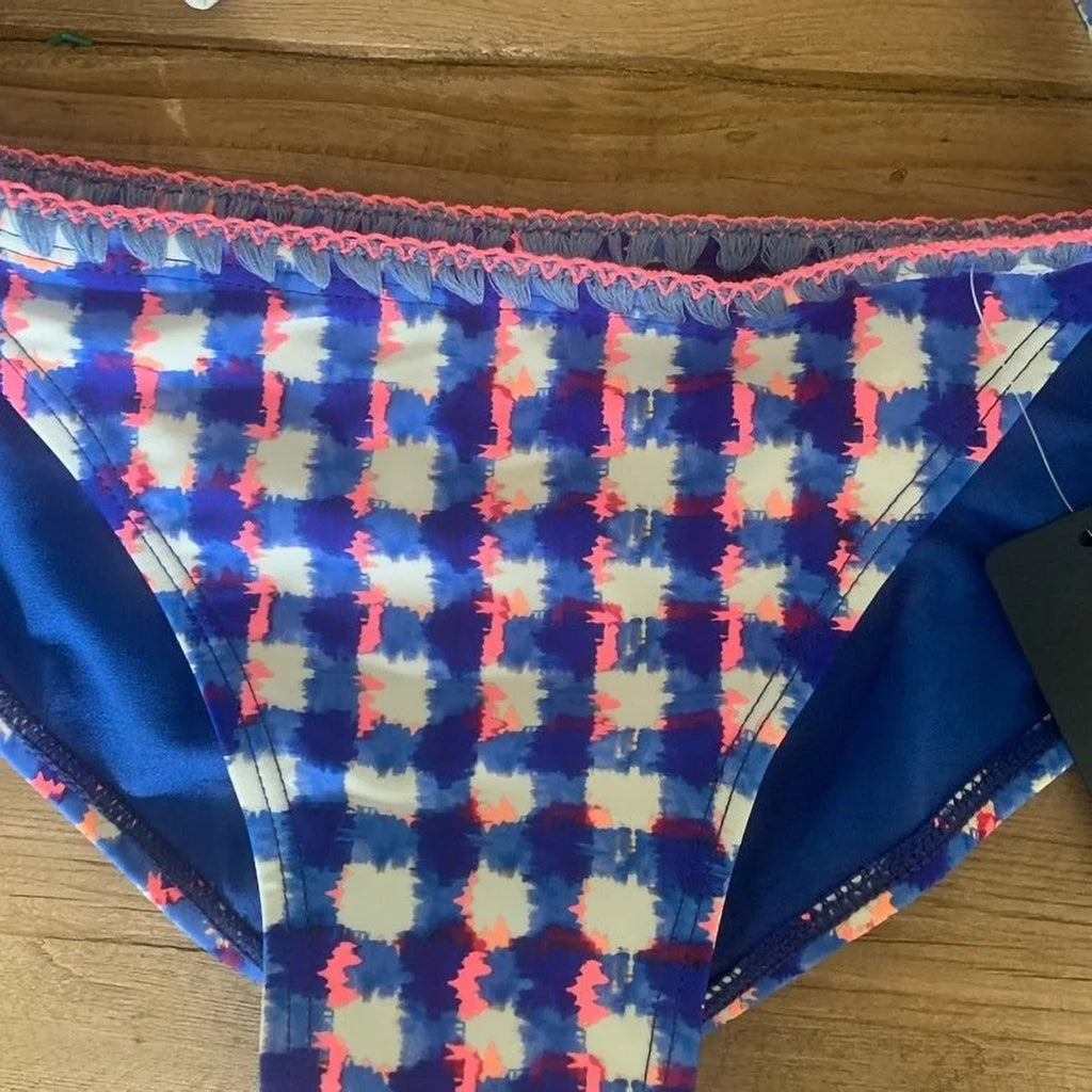 CHECKERED Side Tie Small Bottom, Bikini Rachel Roy US BLUE Swim Triangle