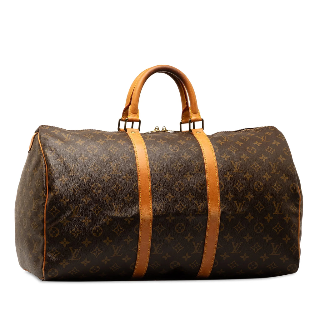 Bag 50 Travel Canvas Unisex Brown (Good) Vuitton Authenticated Monogram Keepall Pre-Owned WeekenderBag Louis