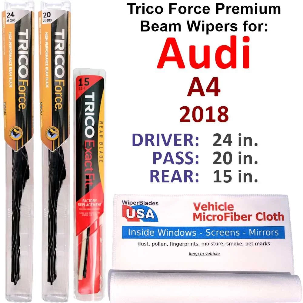 Wiper Wipers w/Rear 2018 3) Audi of Performance Beam A4 (Set