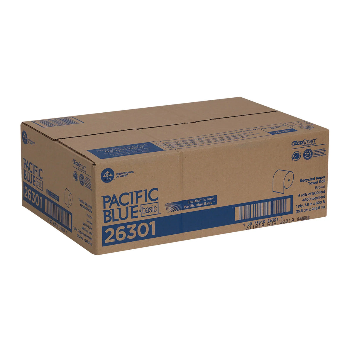 Count 6 Pacific Paper 26301, Recycled Towel Brown, Basic™ Blue Rolls, Hardwound (800 Feet/Roll)
