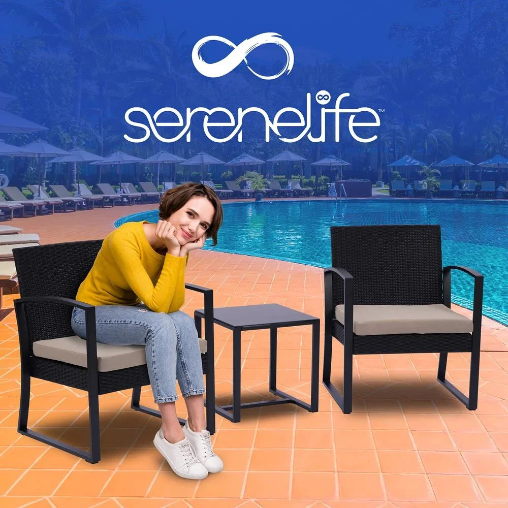 3 Single Set-Includes Furniture, 1 Pcs. SereneLife Coffee & 2 Chairs Patio Table, Outdoor Per Brown
