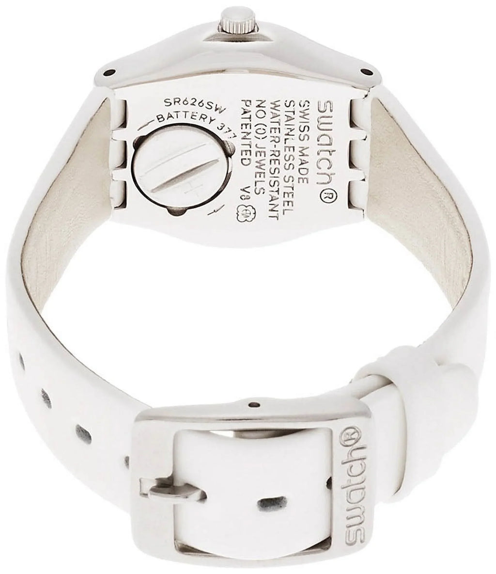 White Dial Swatch YSS296 Women's Silver Leather Tone Watch Strap