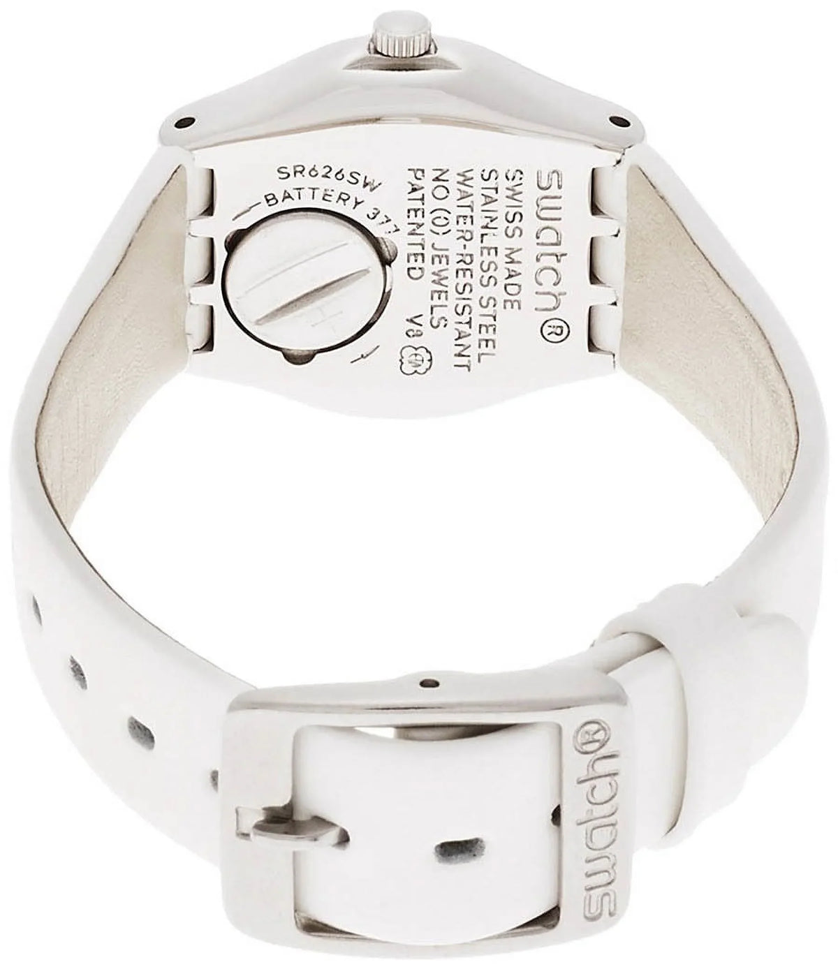 White Dial Swatch YSS296 Women's Silver Leather Tone Watch Strap