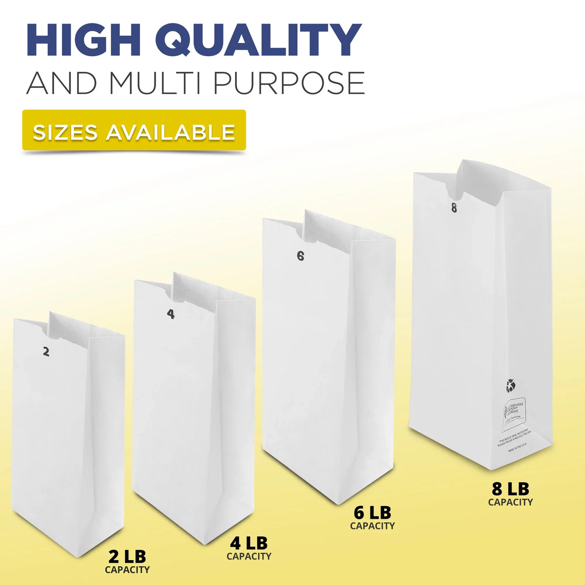 6.13 Shopping Pack] [200 Grocery White Lunch Durable 8 Paper Sack Barrel x Bags x 4.13" Retail 12.44 LB