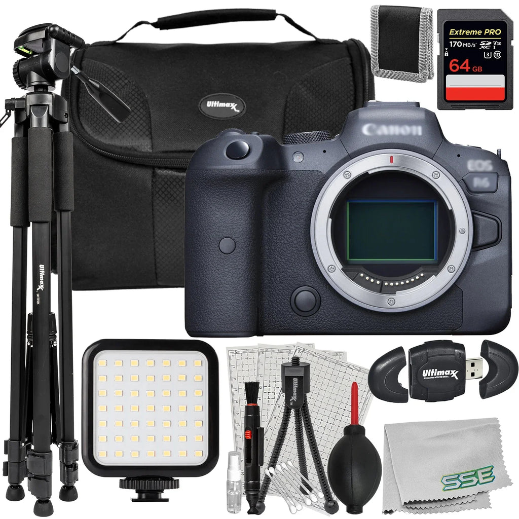 Extreme - R6 Advanced Includes: Lightweight Tripod More Pro & Ultimaxx Camera 64GB Mirrorless Memory (Body) Bundle Card, Digital Canon