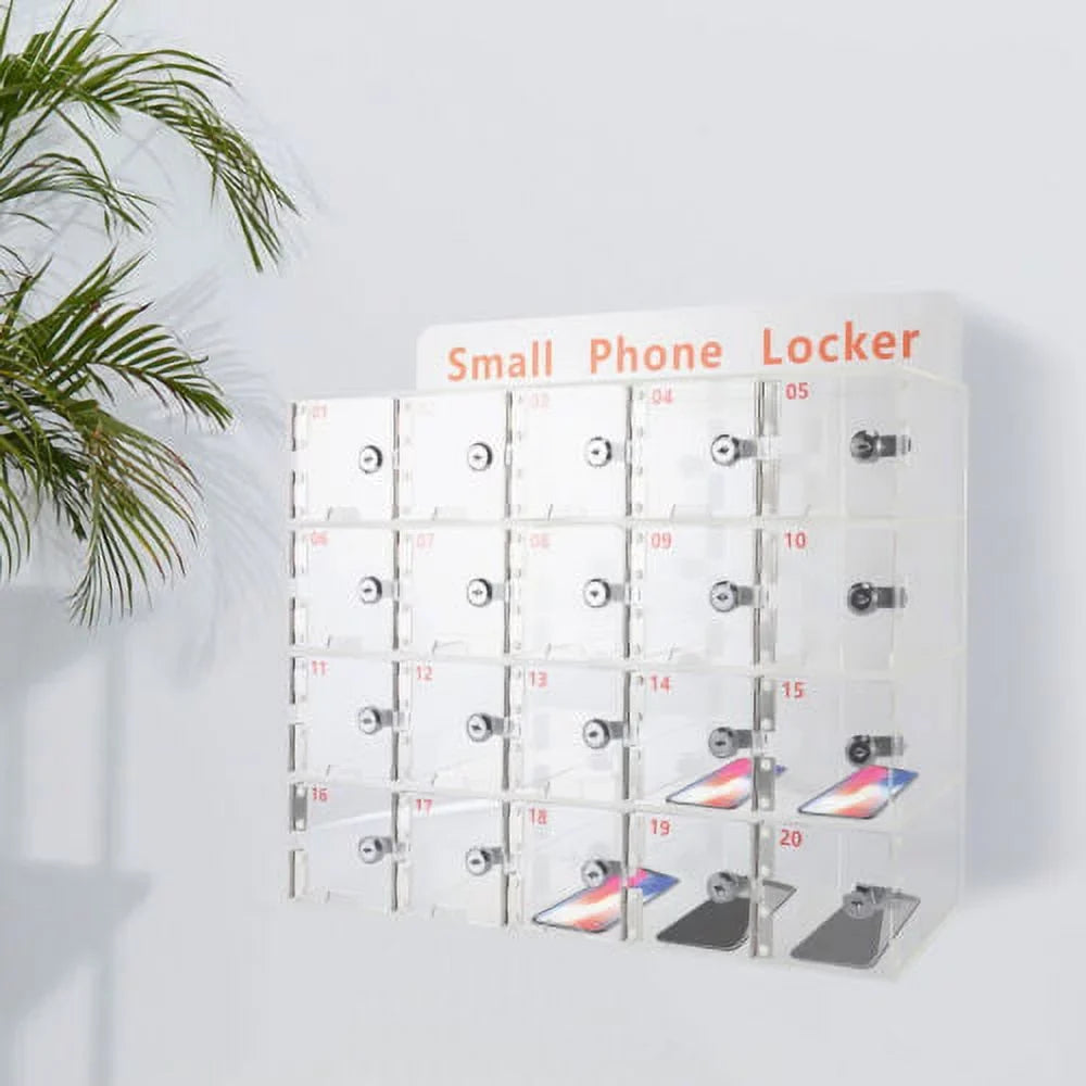 Phone Cellphone Locker Acrylic Thickened w/ Slots 20 Clear Storage Keys Cell Box